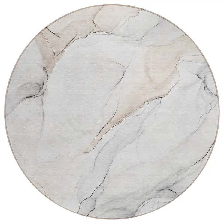 8' Round Beige Ivory and Gray Round Abstract Washable Non Skid Indoor Outdoor Area Rug
