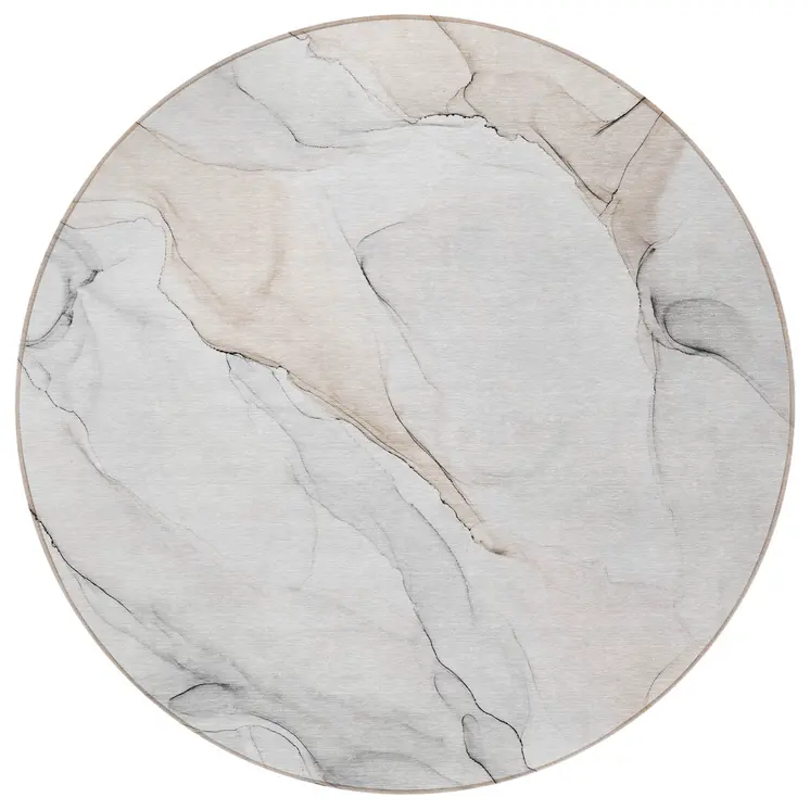 8' Round Beige Ivory and Gray Round Abstract Washable Non Skid Indoor Outdoor Area Rug