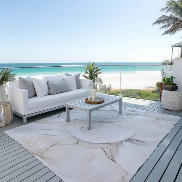 9' X 12' Beige Ivory and Gray Abstract Washable Non Skid Indoor Outdoor Area Rug