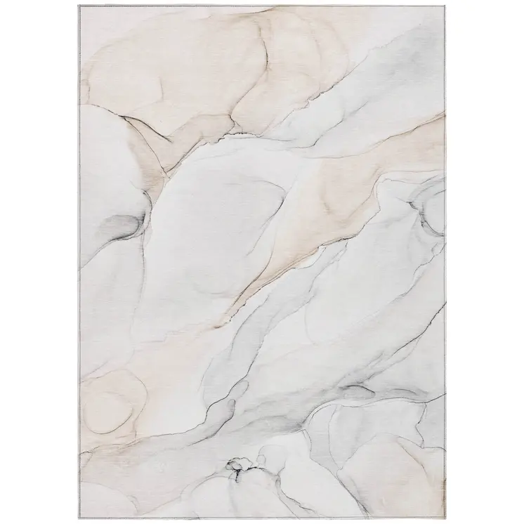 9' X 12' Beige Ivory and Gray Abstract Washable Non Skid Indoor Outdoor Area Rug