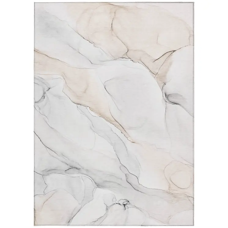 9' X 12' Beige Ivory and Gray Abstract Washable Non Skid Indoor Outdoor Area Rug