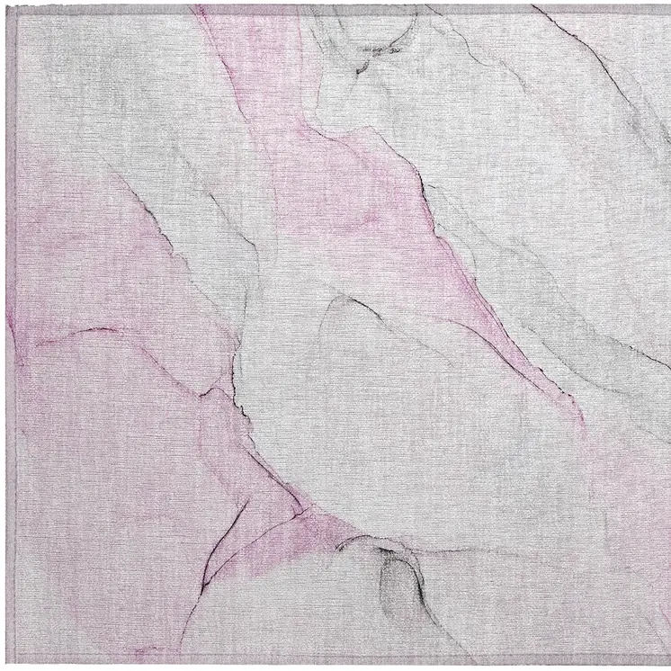 2' X 3' Gray and Pink Abstract Washable Non Skid Indoor Outdoor Area Rug