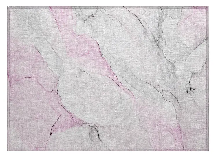 2' X 3' Gray and Pink Abstract Washable Non Skid Indoor Outdoor Area Rug