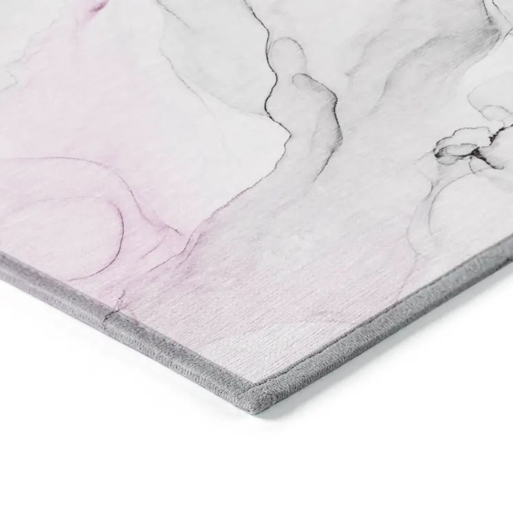8' Round Gray and Pink Round Abstract Washable Non Skid Indoor Outdoor Area Rug