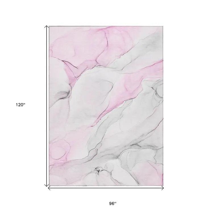 8' X 10' Gray and Pink Abstract Washable Non Skid Indoor Outdoor Area Rug