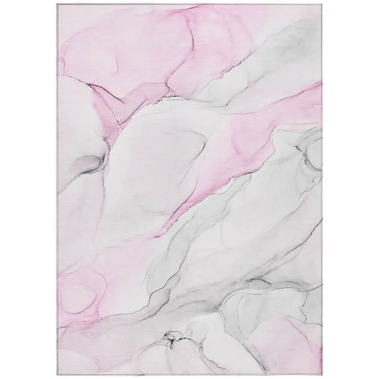 8' X 10' Gray and Pink Abstract Washable Non Skid Indoor Outdoor Area Rug