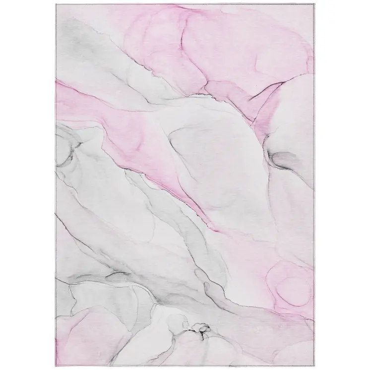 9' X 12' Gray and Pink Abstract Washable Non Skid Indoor Outdoor Area Rug