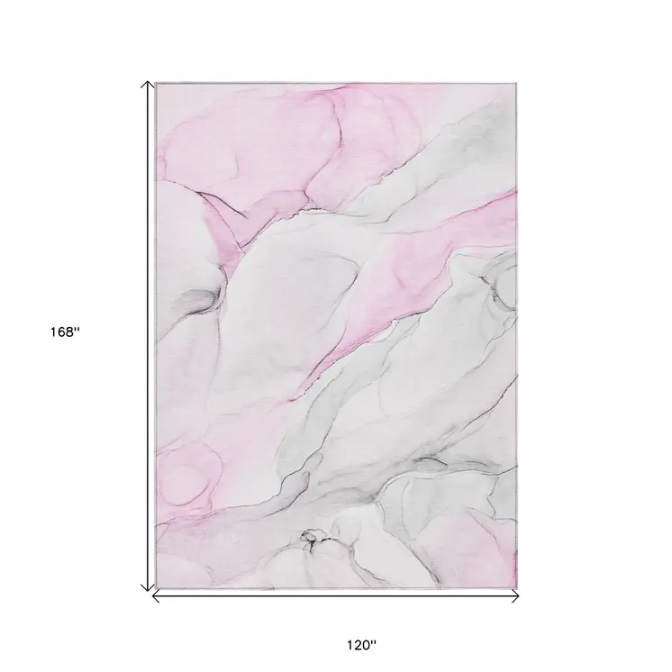 10' X 14' Gray and Pink Abstract Washable Non Skid Indoor Outdoor Area Rug