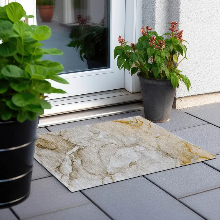 2' X 3' Brown Abstract Washable Non Skid Indoor Outdoor Area Rug