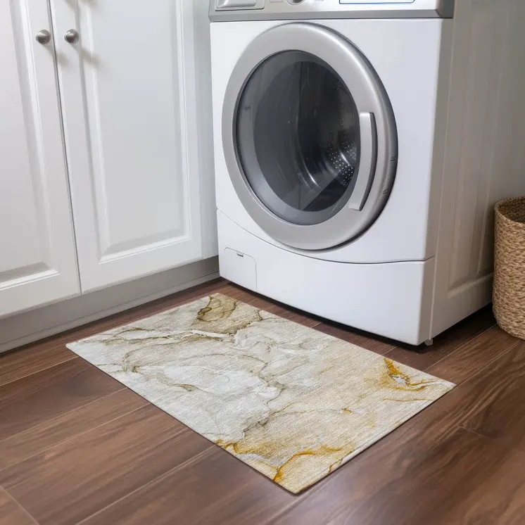 2' X 3' Brown Abstract Washable Non Skid Indoor Outdoor Area Rug
