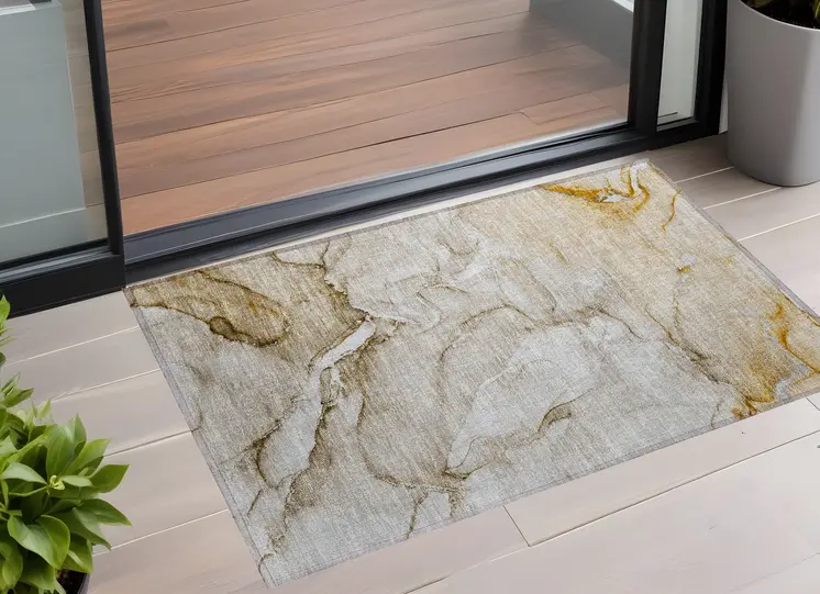 2' X 3' Brown Abstract Washable Non Skid Indoor Outdoor Area Rug