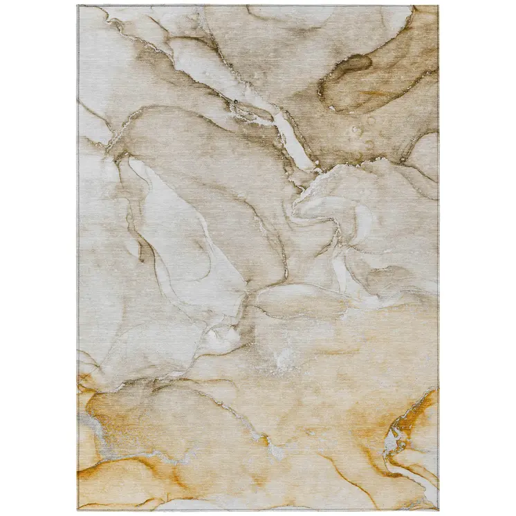 3' X 5' Brown Abstract Washable Non Skid Indoor Outdoor Area Rug