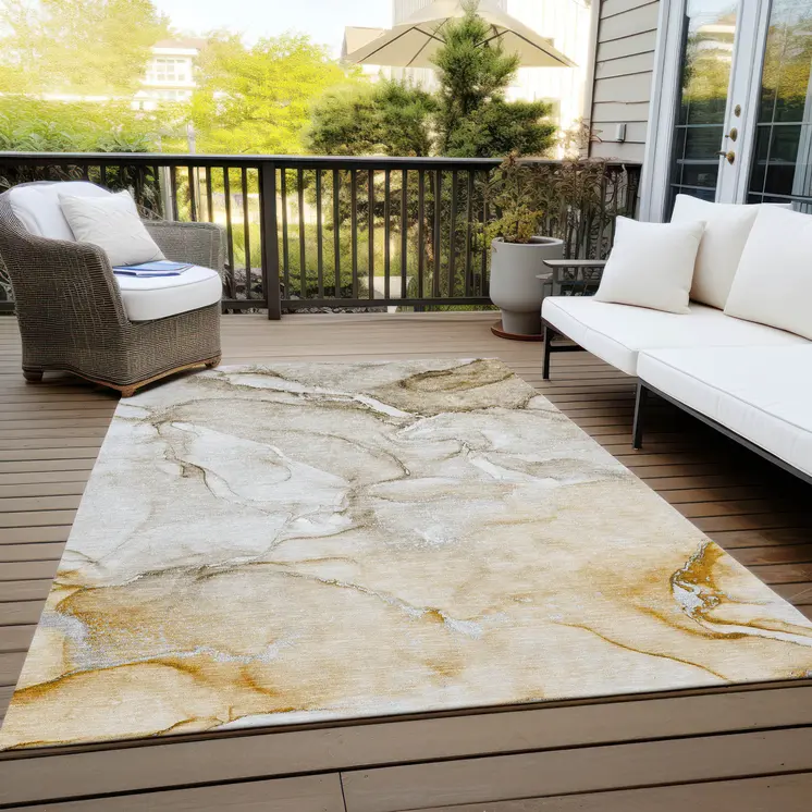 5' X 8' Brown Abstract Washable Non Skid Indoor Outdoor Area Rug