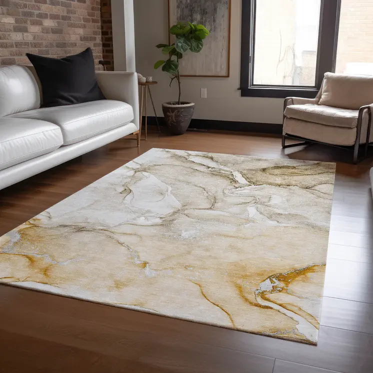 5' X 8' Brown Abstract Washable Non Skid Indoor Outdoor Area Rug
