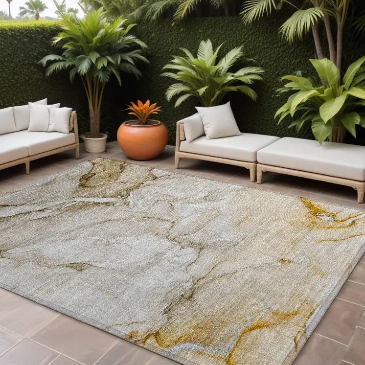 8' X 10' Brown Abstract Washable Non Skid Indoor Outdoor Area Rug