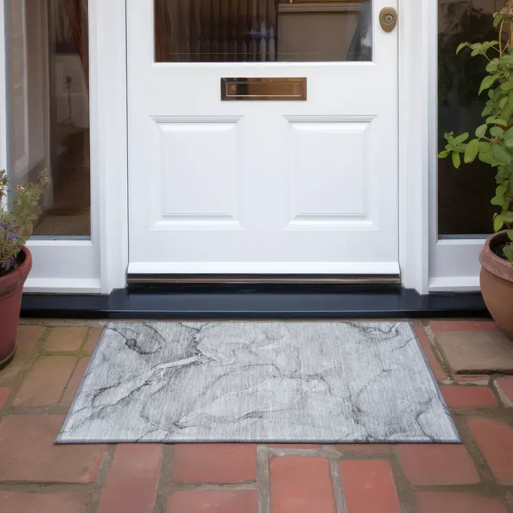 2' X 3' Gray Abstract Washable Non Skid Indoor Outdoor Area Rug