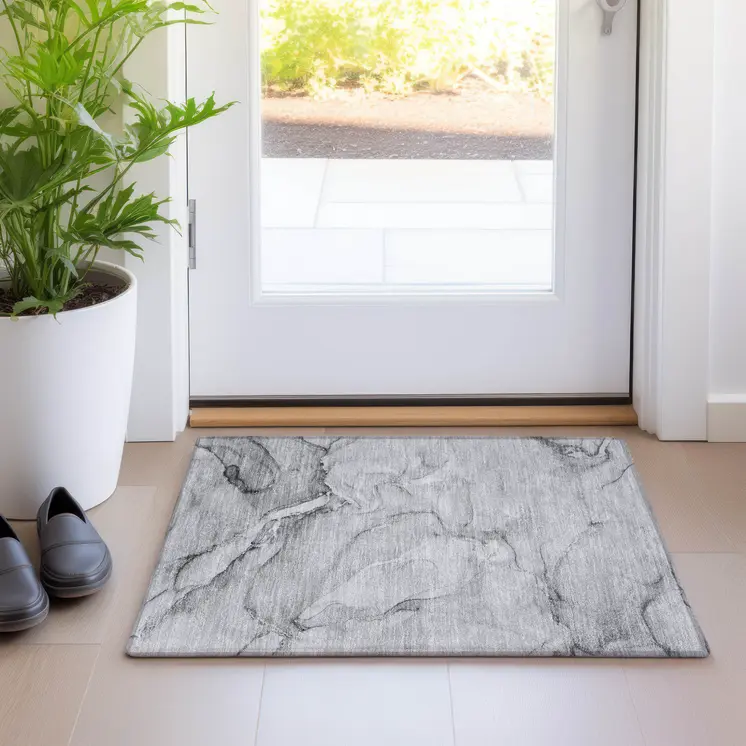 2' X 3' Gray Abstract Washable Non Skid Indoor Outdoor Area Rug