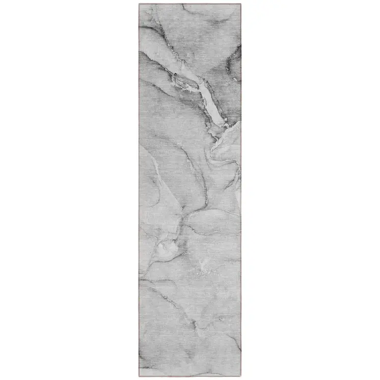 8' Runner Gray Abstract Washable Non Skid Indoor Outdoor Runner Rug