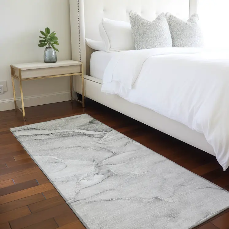 8' Runner Gray Abstract Washable Non Skid Indoor Outdoor Runner Rug