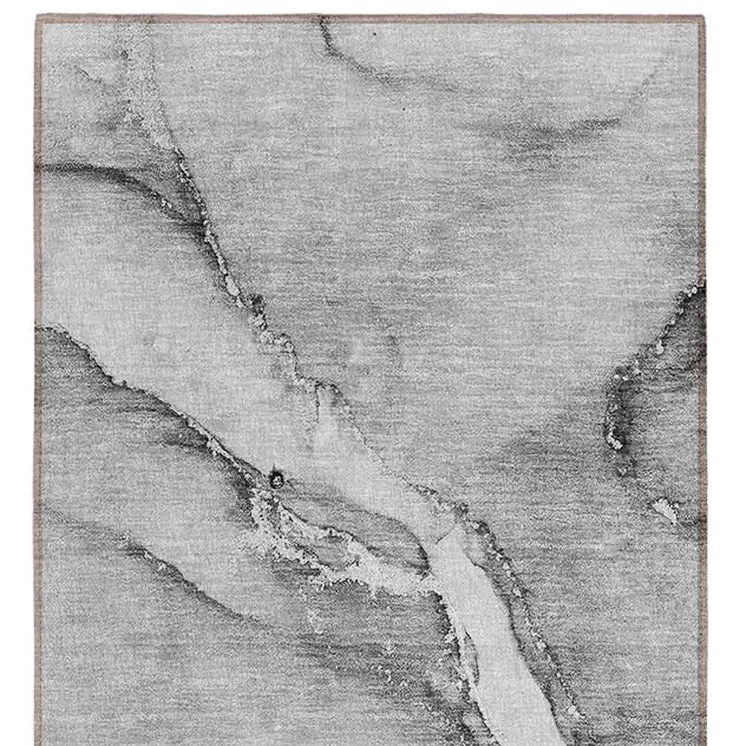 8' Runner Gray Abstract Washable Non Skid Indoor Outdoor Runner Rug