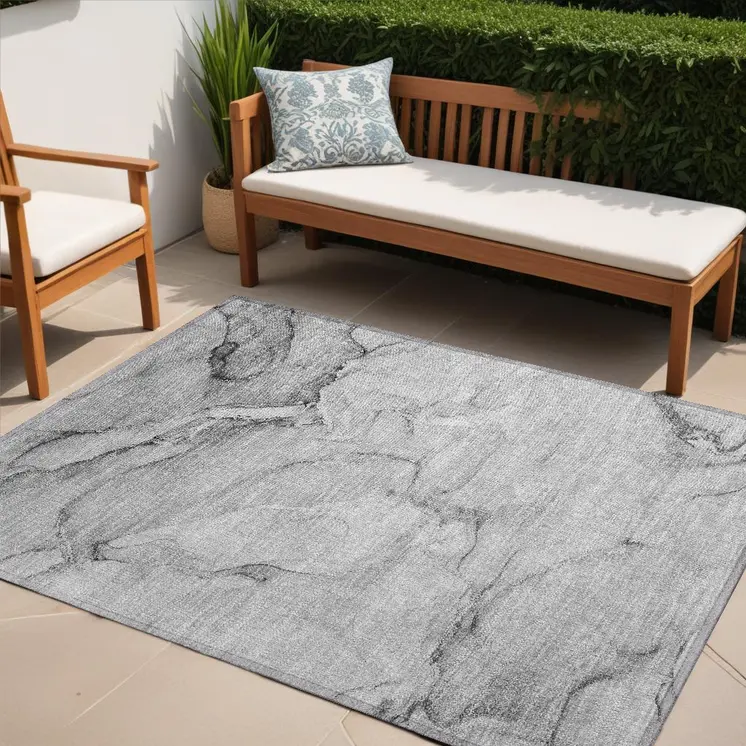 5' X 8' Gray Abstract Washable Non Skid Indoor Outdoor Area Rug