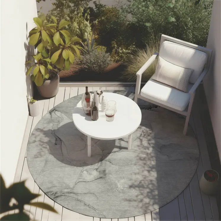 8' Round Gray Round Abstract Washable Non Skid Indoor Outdoor Area Rug