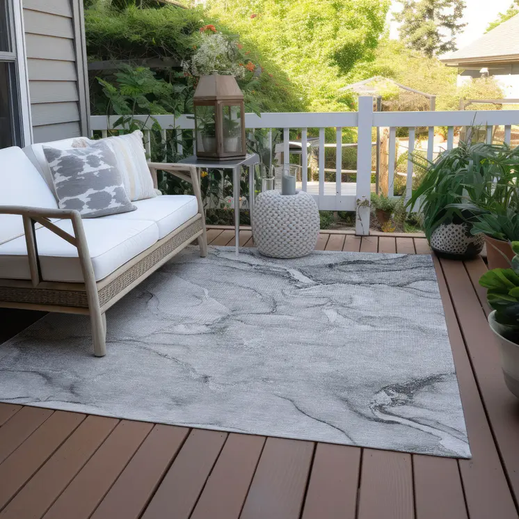 10' X 14' Gray Abstract Washable Non Skid Indoor Outdoor Area Rug