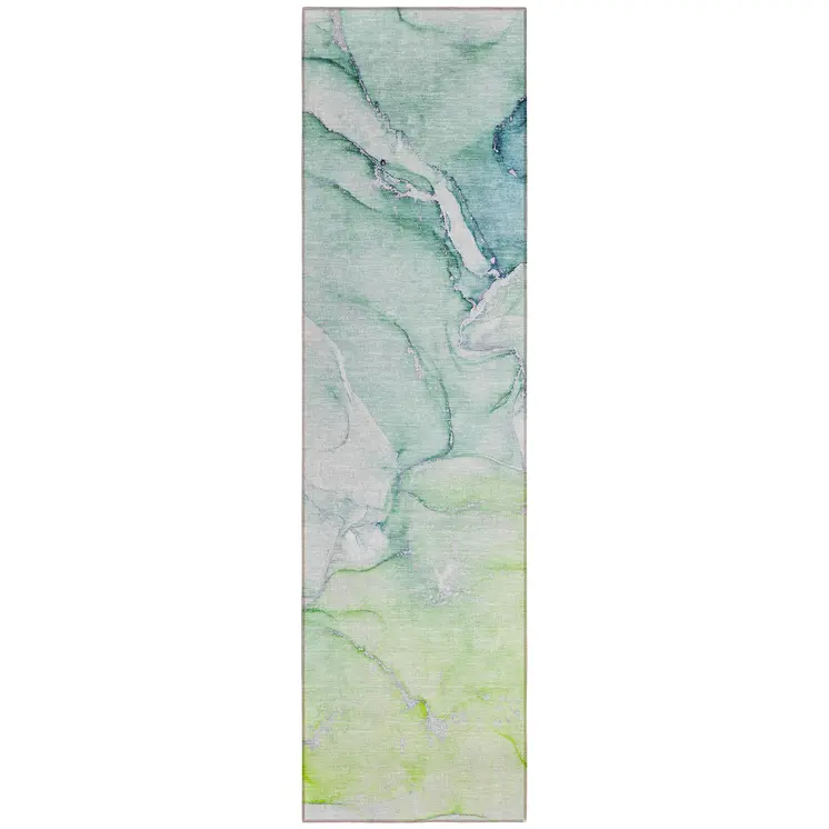 8' Runner Green Abstract Washable Non Skid Indoor Outdoor Runner Rug