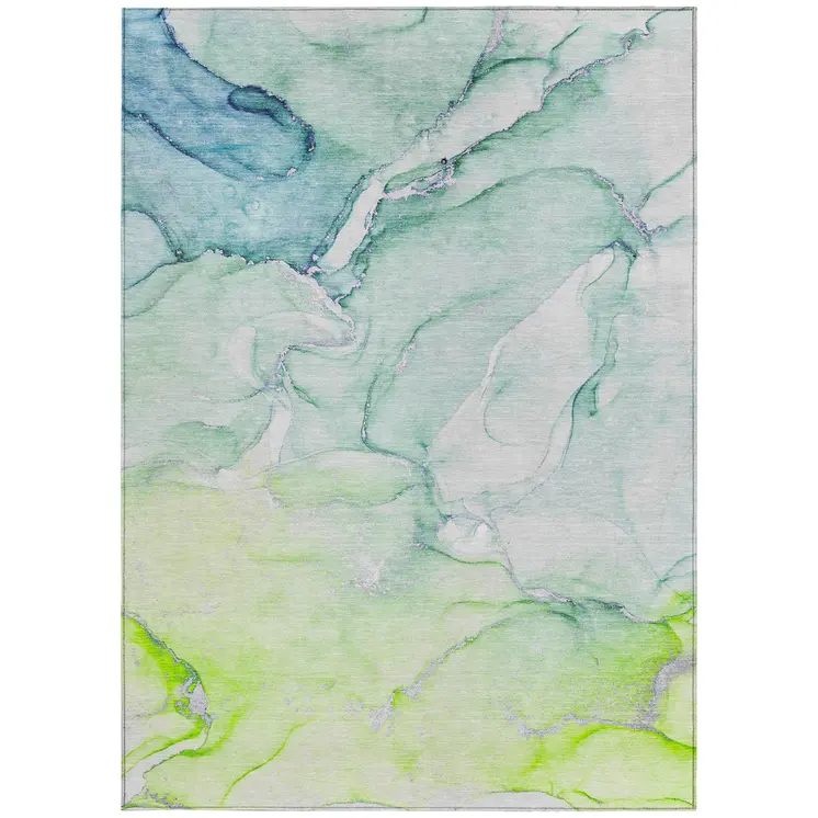 3' X 5' Green Abstract Washable Non Skid Indoor Outdoor Area Rug