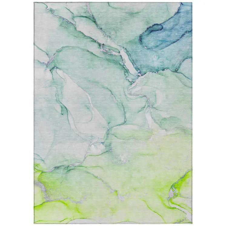 3' X 5' Green Abstract Washable Non Skid Indoor Outdoor Area Rug