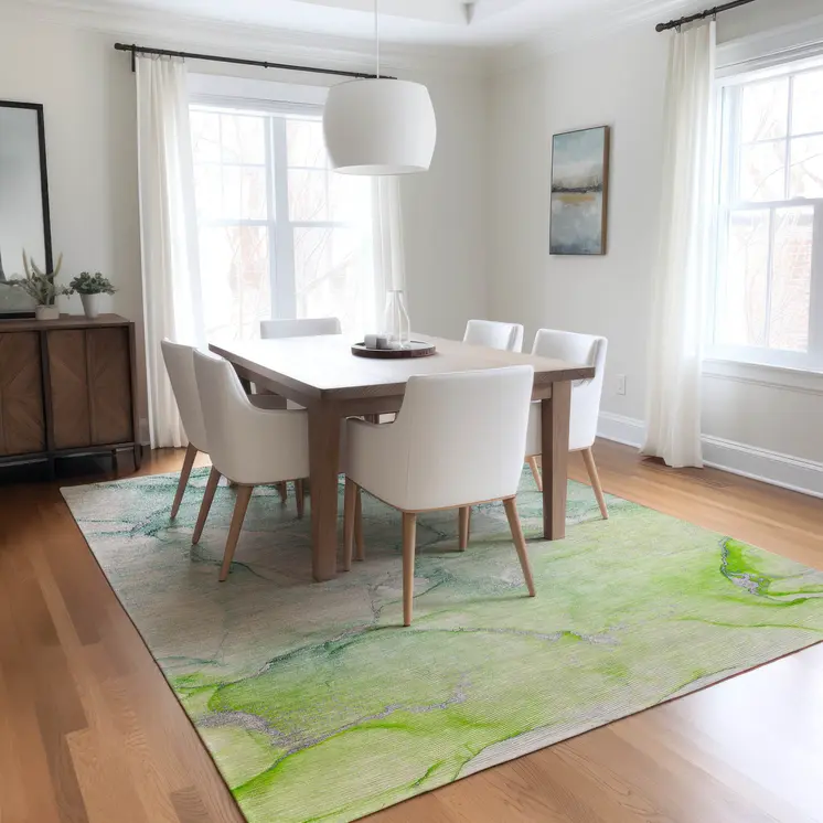 3' X 5' Green Abstract Washable Non Skid Indoor Outdoor Area Rug