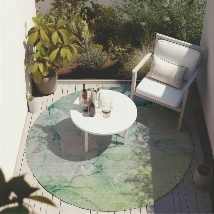 8' Round Green Round Abstract Washable Non Skid Indoor Outdoor Area Rug