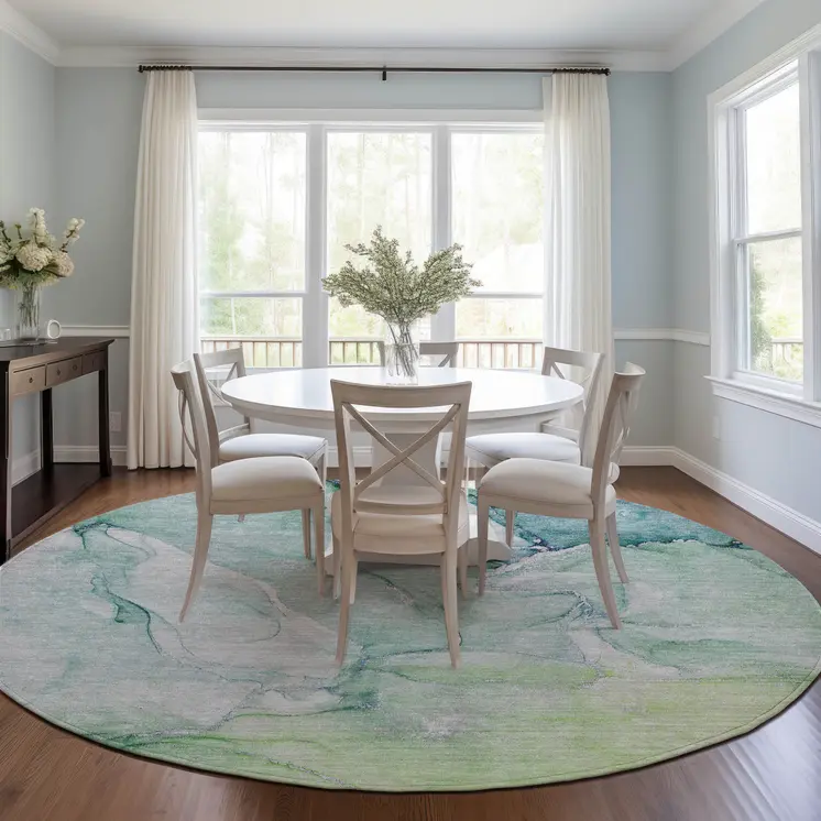 8' Round Green Round Abstract Washable Non Skid Indoor Outdoor Area Rug