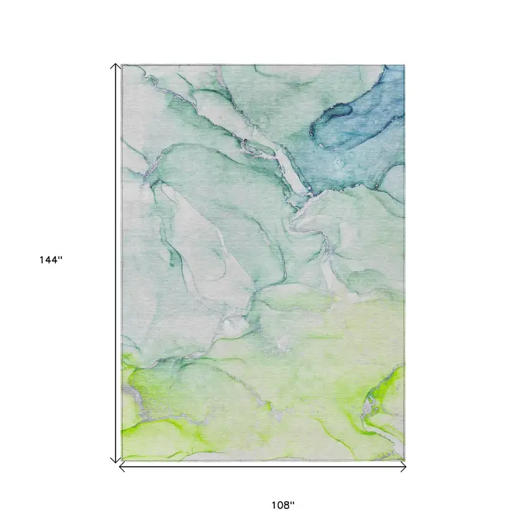 9' X 12' Green Abstract Washable Non Skid Indoor Outdoor Area Rug
