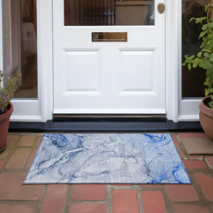 2' X 3' Navy Blue Abstract Washable Non Skid Indoor Outdoor Area Rug