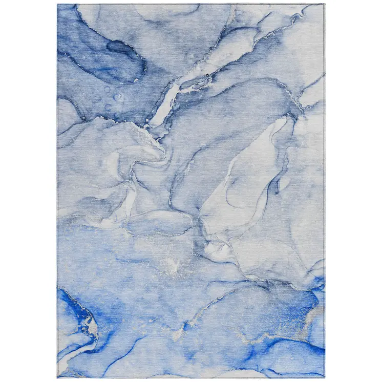9' X 12' Navy Blue Abstract Washable Non Skid Indoor Outdoor Area Rug