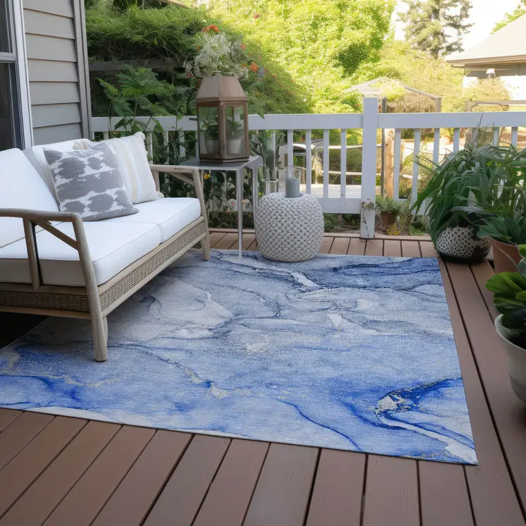 9' X 12' Navy Blue Abstract Washable Non Skid Indoor Outdoor Area Rug