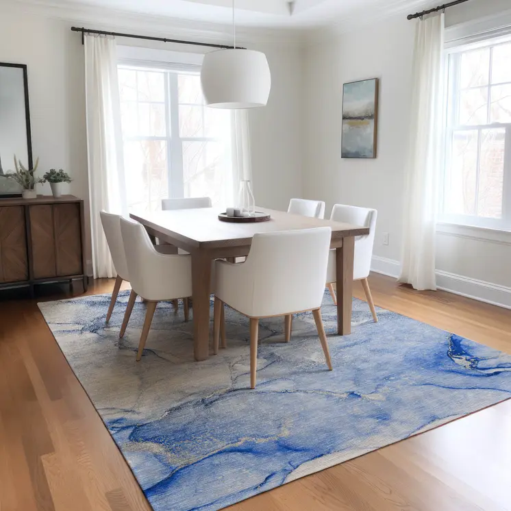 9' X 12' Navy Blue Abstract Washable Non Skid Indoor Outdoor Area Rug