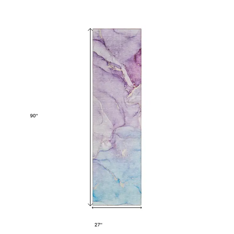 8' Runner Purple Abstract Washable Non Skid Indoor Outdoor Runner Rug