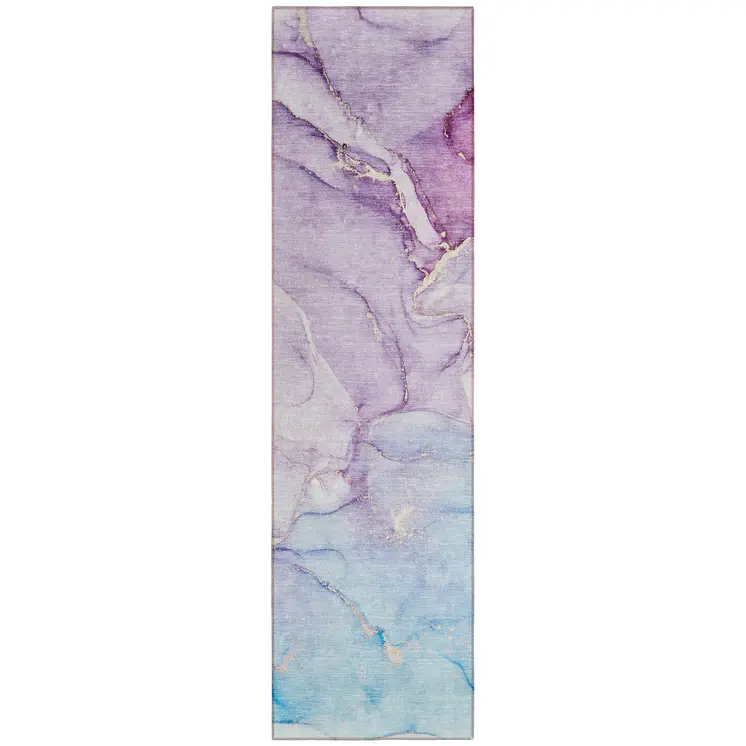 8' Runner Purple Abstract Washable Non Skid Indoor Outdoor Runner Rug