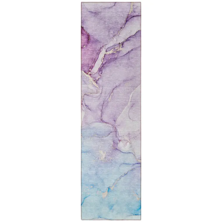 8' Runner Purple Abstract Washable Non Skid Indoor Outdoor Runner Rug