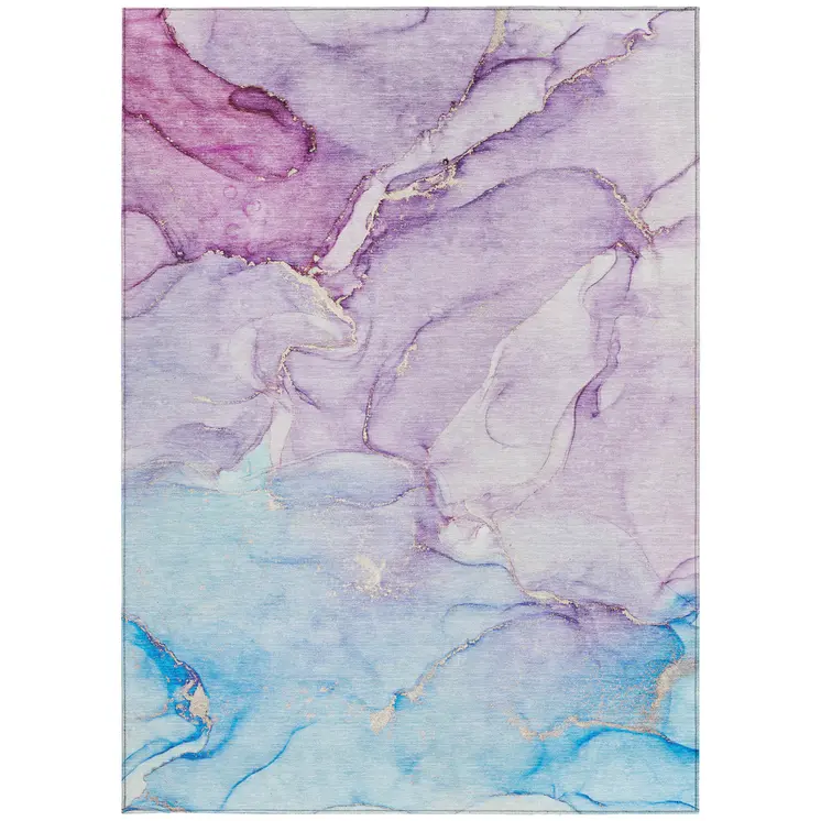 5' X 8' Purple Abstract Washable Non Skid Indoor Outdoor Area Rug