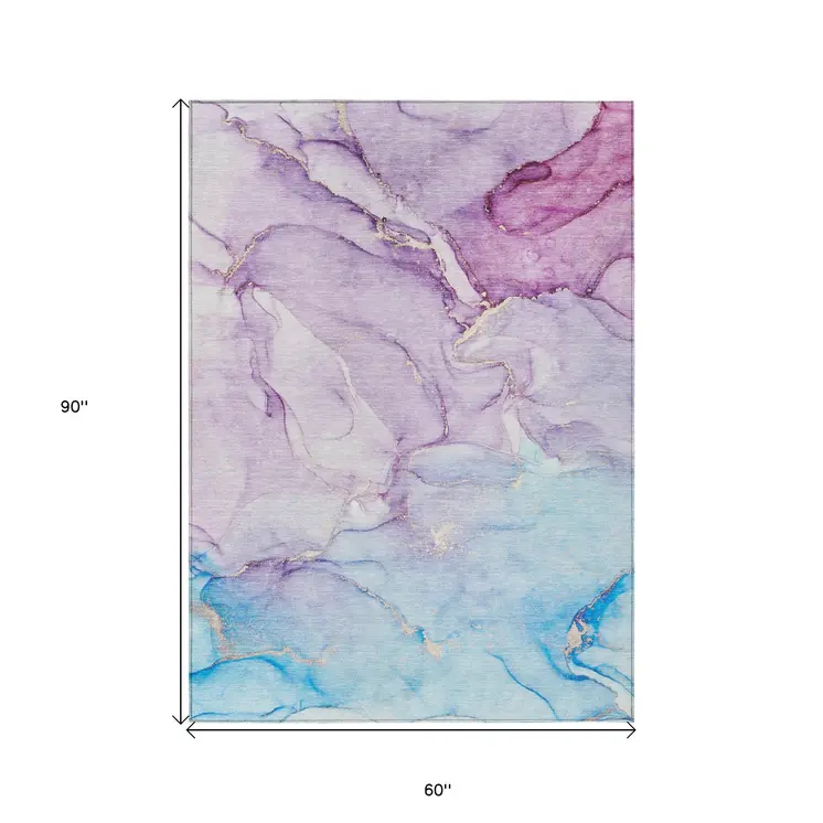 5' X 8' Purple Abstract Washable Non Skid Indoor Outdoor Area Rug