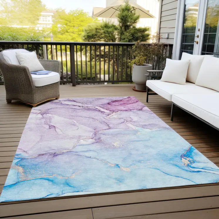 5' X 8' Purple Abstract Washable Non Skid Indoor Outdoor Area Rug