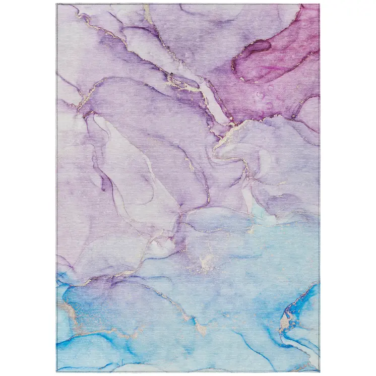 5' X 8' Purple Abstract Washable Non Skid Indoor Outdoor Area Rug