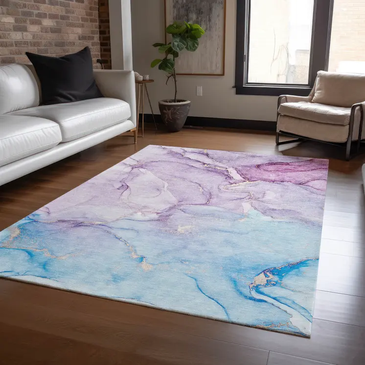 5' X 8' Purple Abstract Washable Non Skid Indoor Outdoor Area Rug