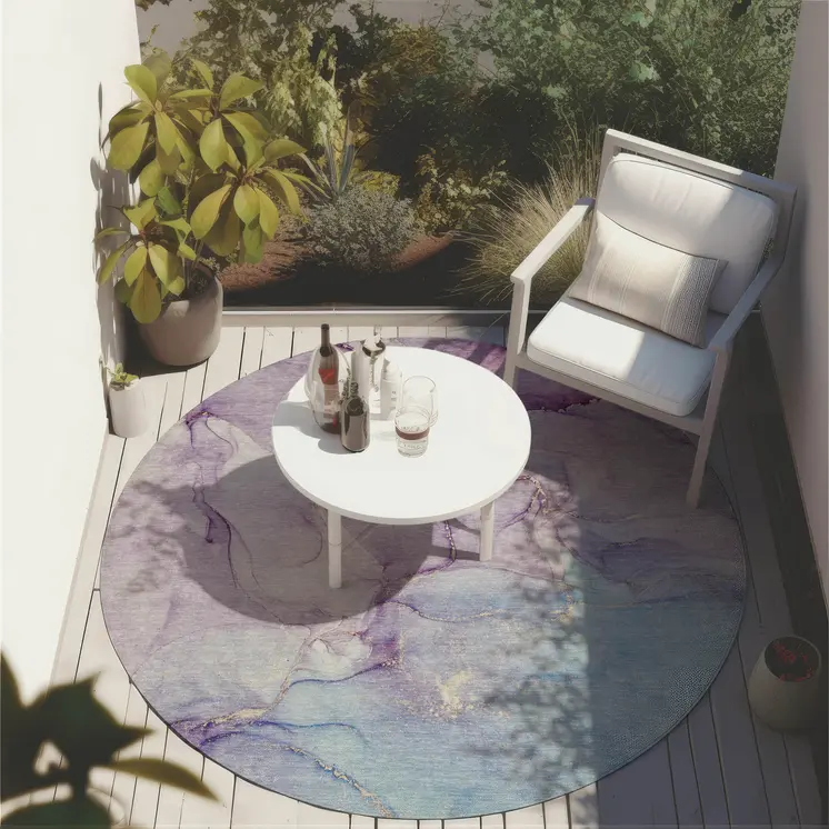 8' Round Purple Round Abstract Washable Non Skid Indoor Outdoor Area Rug