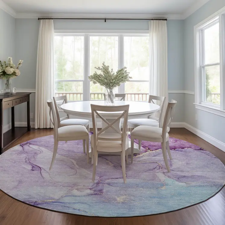 8' Round Purple Round Abstract Washable Non Skid Indoor Outdoor Area Rug