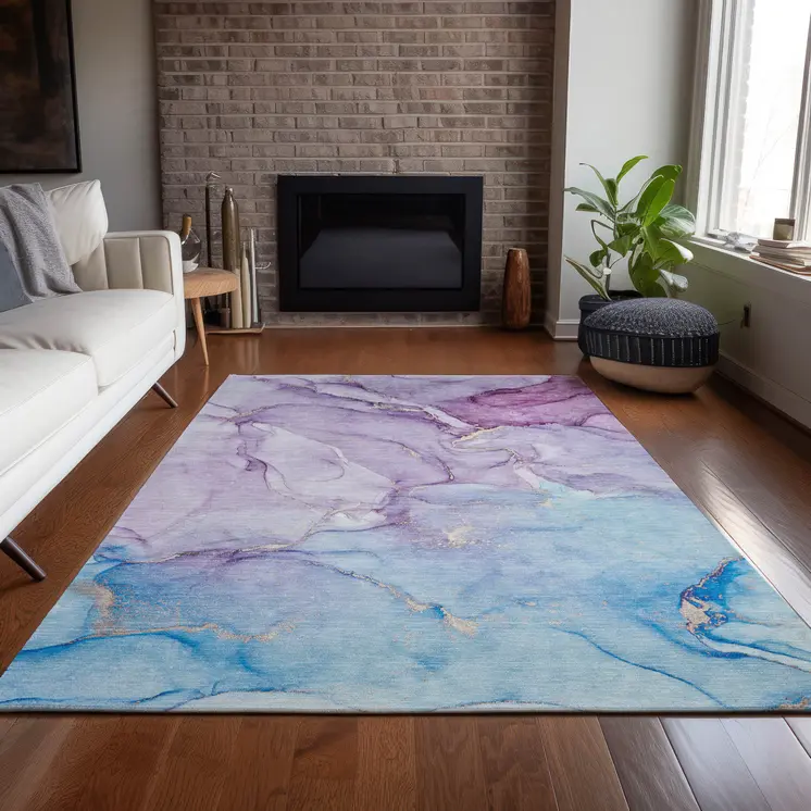 10' X 14' Purple Abstract Washable Indoor Outdoor Area Rug