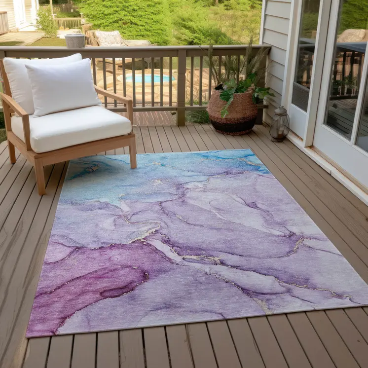 10' X 14' Purple Abstract Washable Indoor Outdoor Area Rug